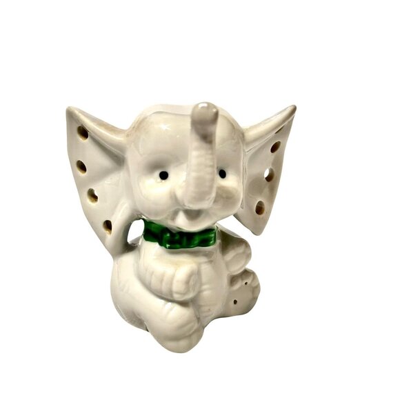 UCGC White Vintage Elephant Jewelry Holder With Green Bow Tie - Picture 2 of 9